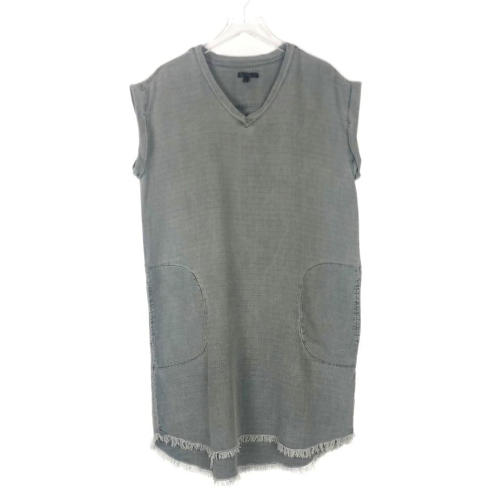 Velvet Heart T-Shirt Dress Women's Size XL Grey Raw Hem Pockets Boho Western